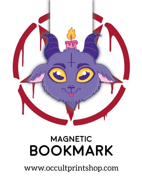 Cute Kawaii Pastel Gothic Magnetic Bookmark, Featuring a cute Demon goat and pentagram